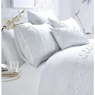 Image of Rapport Home Luxury Embroidered Papillon White Superking Duvet Cover Set