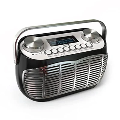 Image of Audible Fidelity DETROIT DAB Radio Alarm Clock, Retro Radio, Clocks for Bedside, Mains Powered or Battery, FM DAB/DAB Plus LCD Display Clock (Black)