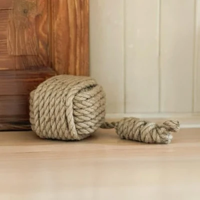Image of Marco Paul Novelty Animal Doorstops Soft Plush Weighted Door Stopper Wedge Brown Fabric Home Décor Gift Heavy Duty Livingroom Bedroom Office Indoor Rustic Traditional Ornament (Rope Ball Doorstop)