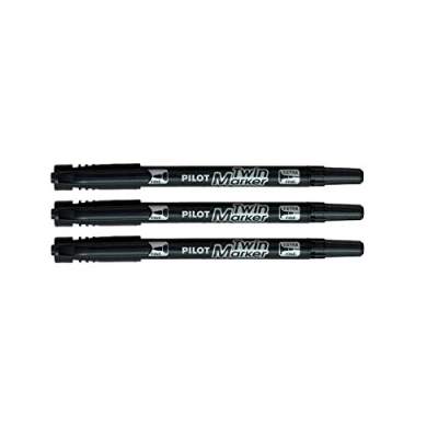 Image of Pilot Super Colour Twin Tip Marker Permanent Black Ink Fine/Extra Fine (pack of 3)