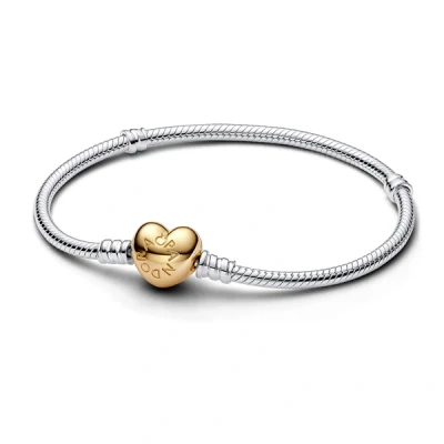 Image of Pandora Icons Silver bracelet with heart shaped 14k gold plated clasp, 18