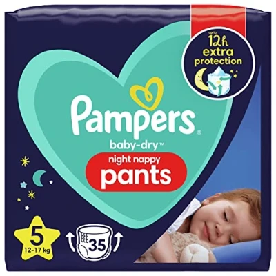 Image of Pampers Baby Nappy Pants Size 5 (12 17 kg/26 37 Lb), Dry Night, 35 Nappies, Pampers&#039; Most Absorbent for Extra Night Protection