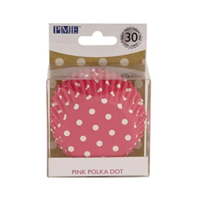 Image of PME Pink Polka Dot Cupcake Cases, Foil Lined, Pk/30, Paper