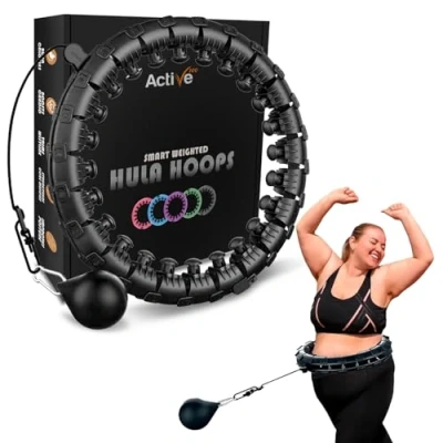 Image of K MART Smart Hula Ring Hoops, Weighted Circle 24 Detachable Fitness with 360 Degree Auto Spinning Ball Gymnastics, Massage, Adult for Weight Loss (Pink) (Charcoal Black)