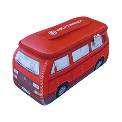 Image of BRISA VW Collection Volkswagen Neoprene Universal Makeup Cosmetics Toiletry Travel Pharmacy Bag in T3 Bus Vanagon Design (Red/Large)