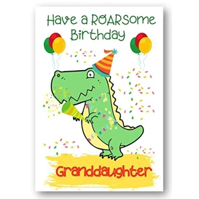 Image of Second Ave Granddaughter Children&#039;s Kids Dinosaur Birthday Card For Her Greetings