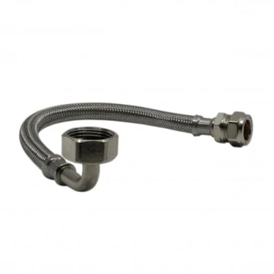 Image of Flexi Tap Connector 15mm x 3/4&quot; BSP Bent Easy Connect 300mm Long Flexible Hose Pipe