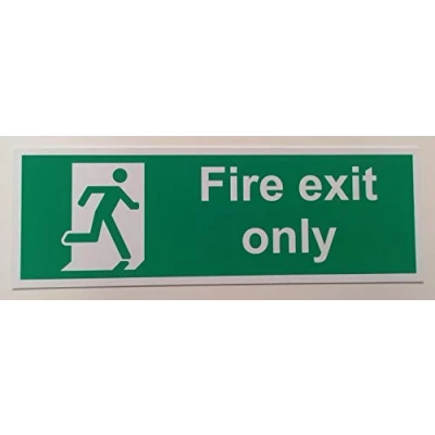 Image of Fire exit only Safety Sign Self Adhesive Sticker 300mm x 100mm