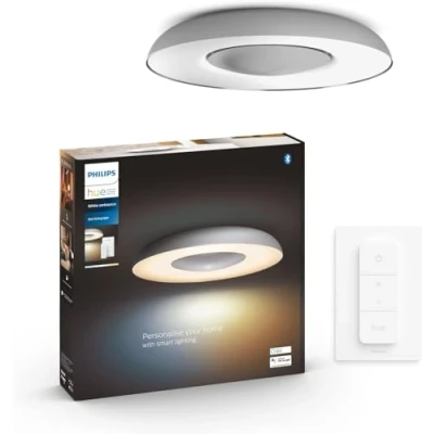 Image of Philips Hue White Ambiance Still Smart Ceiling Light [Silver] with Bluetooth, Works Alexa, Google Assistant and Apple Homekit