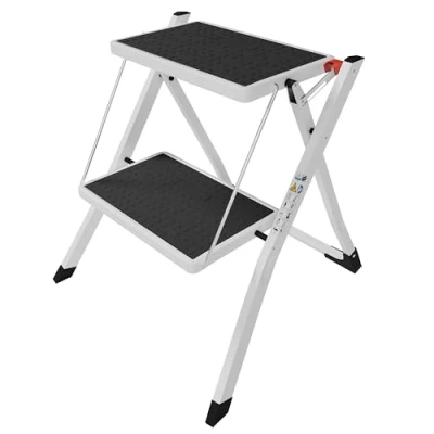Image of Home Vida 2 Step Stool Folding Kitchen Ladder Compact Anti Slip Mat Tread Heavy Duty