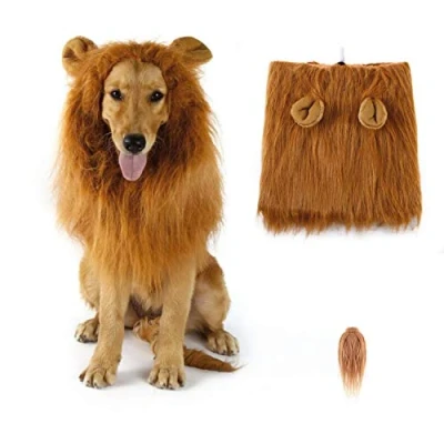Image of SUNREEK Dog Lion Mane, Mane Wig Costumes for Medium to Large Sized with Ears &amp; Tail, Fancy Hair Halloween Costume Holiday Photo Shoots Party Festival Occasion