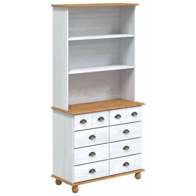 Image of vidaXL Hutch “ASKIM White 91x40x183 cm Solid Wood Pine