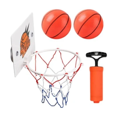 Image of Mini Basketball Hoop Kit, Dunk Set with Sucker, Ball and Pump, Wall Mounted Backboard for Office Desktop Bathroom Game Favors