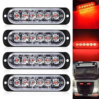 Image of DEFVNSY Pack of 4 Red Side Marker 6 LED 12V 24V DC Car Truck Indicator Light Bar Clearance Lamp Strobe Trailer Lights