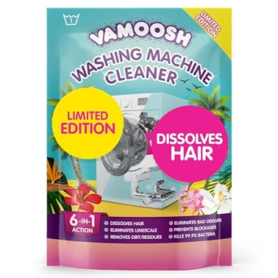Image of Vamoosh 6 in 1 Washing Machine Cleaner, Tropical Paradise Scent. Dissolves Hair, Eliminates Bad Odours, Removes Limescale, Deep Clean, Leaves Smelling Fresh, Antibacterial, Descales, Wash