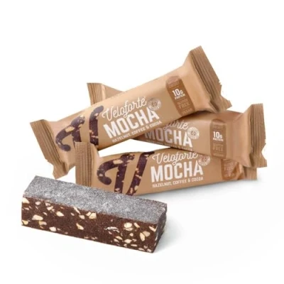 Image of Veloforte Mocha Protein Bar 10g Complete Protein, Hazelnut, Coffe &amp; Cocoa, Healthy 100% Natural Sports Performance, Plant Based, Dairy Free, Gluten Vegan (9 bars)