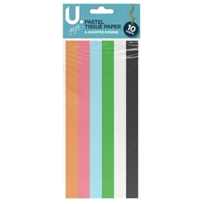 Image of U. Tissue Paper 50x72cm Sheets, Assorted Pastel Colours Pack of 10