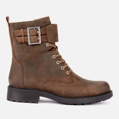Image of Clarks Women&#039;s Orinoco 2 Leather Lace Up Boots Dark Olive UK 3
