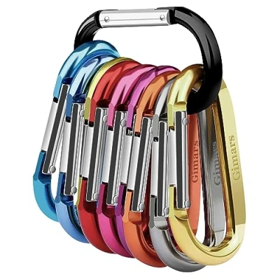 Image of Gimars 8cm Spring loaded Gate D Shaped Aluminum Locking Carabiner for Home, RV, Camping, Fishing, Hiking, Traveling Keychain, Multicolor