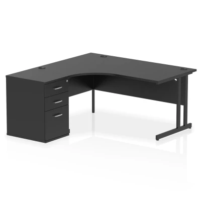 Image of Impulse 1600 LH Crescent Desk Black/Black Cantilever 600 High Ped
