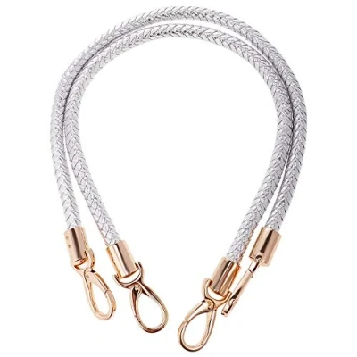 Image of POFET 1 Pair Shoulder Bag Replacement Handles Handbag Leather Braided Rope Straps with Metal Swivel Hooks Silver