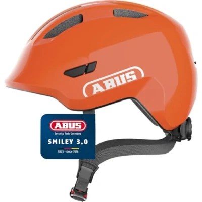 Image of ABUS Smiley 3.0 Children&#039;s Helmet, Bicycle Helmet for Toddlers with Deep Fit, Child Friendly Designs, Space Pigtail, Unisex, Orange (shiny orange)