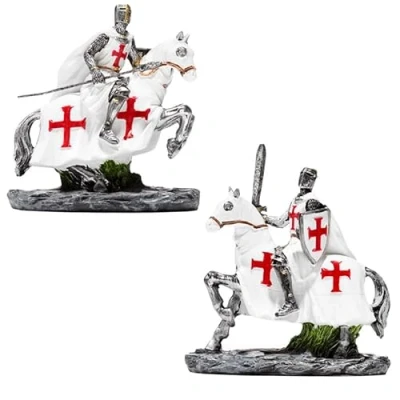 Image of Puckator Crusader Knight on Horseback Defender Medieval Knights Toys Toy Figures Figurines Home Decor Decoration of The Past Templar Miniature Action Resin Ornament