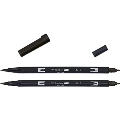 Image of Tombow Abt Dual Brush Pen N15 Black Pack of 2