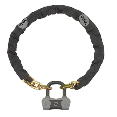 Image of Yale YCL3/10/110/1 Chain &amp; Lock 1100mm Maximum Security Bike Heavy Duty Protection 4 Keys Including 1 with Micro Light, Black