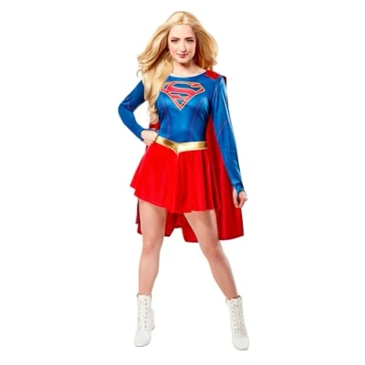 Image of Rubie&#039;s Official Supergirl Ladies Fancy Dress Superhero Womens Adults Super Girl Costume Outfit, Red, Large: UK 14 16