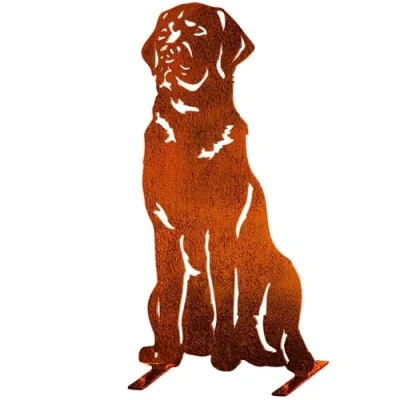 Image of Black Chocolate Labrador Sculpture Red Fox Brown Lab Garden Ornament Dog Christmas Decoration Retriever Statue Gift Her Mom Woman Figurine (Natural Oxidised Yellow Lab)