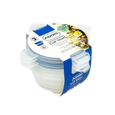 Image of Addis Clip Tight Food Storage Containers 700 ml Round Pack Of 3 Airtight Bpa Free Easy Locking Lid Clips, Clear Transparent