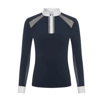 Image of LeMieux Camille Long Sleeve Show Shirt Womens Lightweight and Breathable Smart Standing Collar Navy UK8