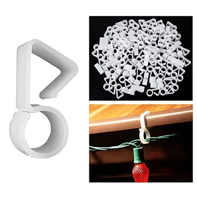 Image of ANGIX 24 x Rope Light Gutter Hooks Securing Hanging Decoration Plastic White Holder Perfect for Xmas Home Party and Christmas Decoration.