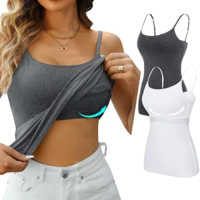 Image of CharmLeaks Women Cotton Sleeveless Camisole Vest Cami Tank Top Grey/White