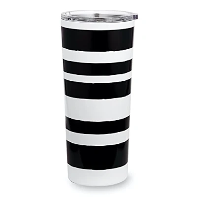 Image of Kate Spade New York Insulated Stainless Steel Tumbler, 24 Ounce Double Wall Travel Cup with Lid, Sarah Stripe
