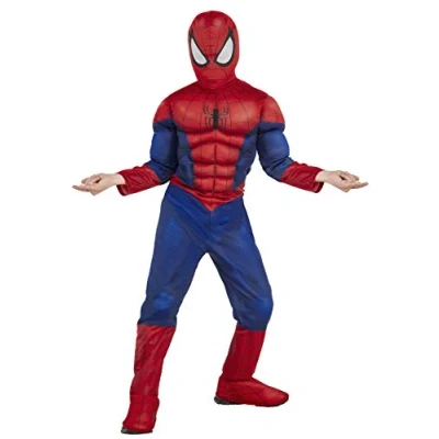 Image of Spider Man Deluxe Costume, Kids Marvel Ultimate Muscle Chest Outfit, Medium, Age 5 7, HEIGHT 4’ 2 6