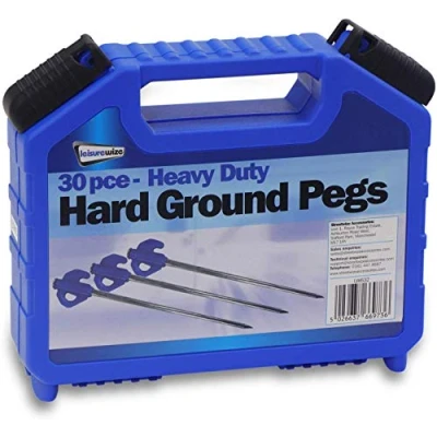 Image of Leisurewize 30 Piece Heavy Duty Hard Ground Peg Set Tent Stakes with Plastic Handles, Accessories