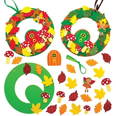 Image of Baker Ross FX192 Autumn Fairy Wreath Kits Pack of 3, Harvest Festival Decoration for Kids, Crafts