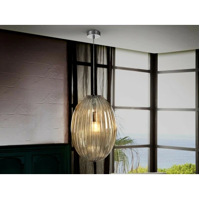 Image of Ovila Pendant Light with Large Grey Shade in Cognac Tonality
