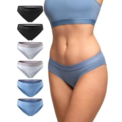 Image of DANISH ENDURANCE Women&#039;s Knickers, Organic Cotton Underwear, Panties, Soft Ladies Pants, Comfortable Bikini Briefs, For Daily Wear, 3 or 6 Pack, Multicolour (2 X Black, 2 Grey, Blue), M
