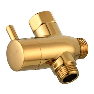 Image of Tecmolog 3 Way Shower Diverter Valve G 1/2&quot; Brass T Adapter with Shut Off for Head, Titanium Gold, DSF012J
