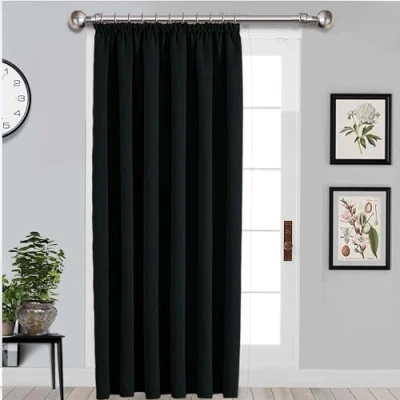 Image of Imperial Rooms Blackout Pencil Pleat Curtains for Bedroom 66 x 84 Drop Inch Black Thermal Insulated Door Curtain, 1 Panel with Tieback