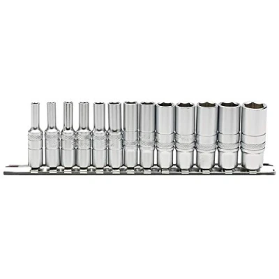 Image of Draper Deep Metric Socket Set on a Metal Rail, 1/4&quot; Sq. Dr. (13 Piece)