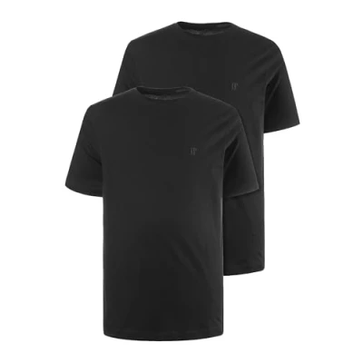 Image of JP 1880 Men&#039;s Big &amp; Tall 2 Pack Slim Fit Cotton Henley Tees Black XXXXXXX Large 708420 10 7XL