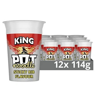 Image of Pot Noodle Sticky Rib King instant vegan* snack quick to make noodles 12x 114 g