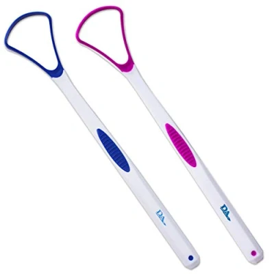 Image of Tongue Scraper Cleaner Soft &amp; Gentle Silicone Head (Set of 2) (Pink Blue)