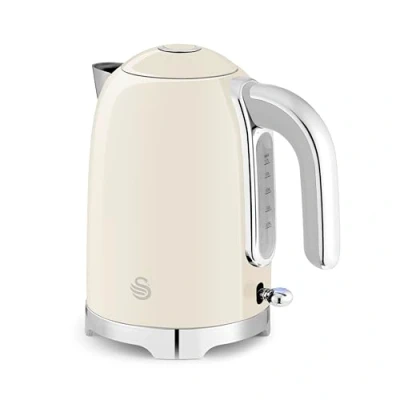 Image of Swan SK19026CRM Solace Cordless Kettle, Premium High Gloss Finish, Fast Boil, 360 Degree Base, Removable Limescale Filter, 1.7 Litres, 3000W, Cream with Chrome Trim