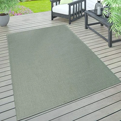 Image of Paco Home Indoor &amp; Outdoor Rug, Terrace And Balcony, Weatherproof One Colour With Texture, Size:120x160 cm, Colour:Green