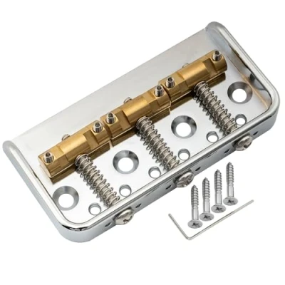 Image of Musiclily Ultra 54mm Aluminum Short Plate Vintage Tele Bridge with Brass Compensated 3 Saddle for Style Electric Guitar, Chrome